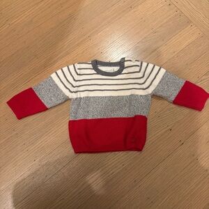 Mayoral Red, Gray, and White Striped Baby Sweater